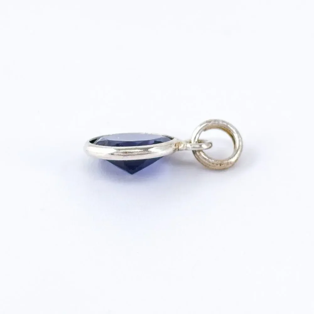 Vintage Sterling Silver 925 Blue Crystal Round Charm Pendant